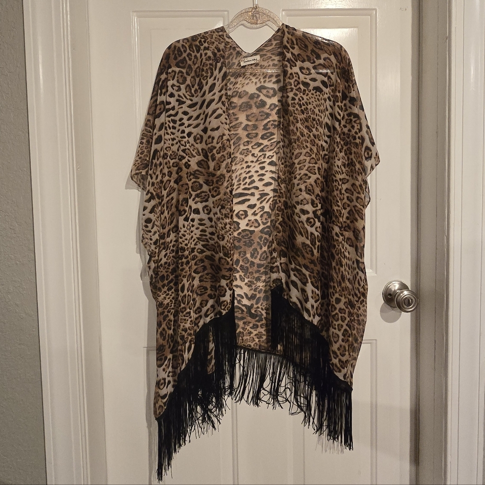 Leopard Print Kimono with Fringe